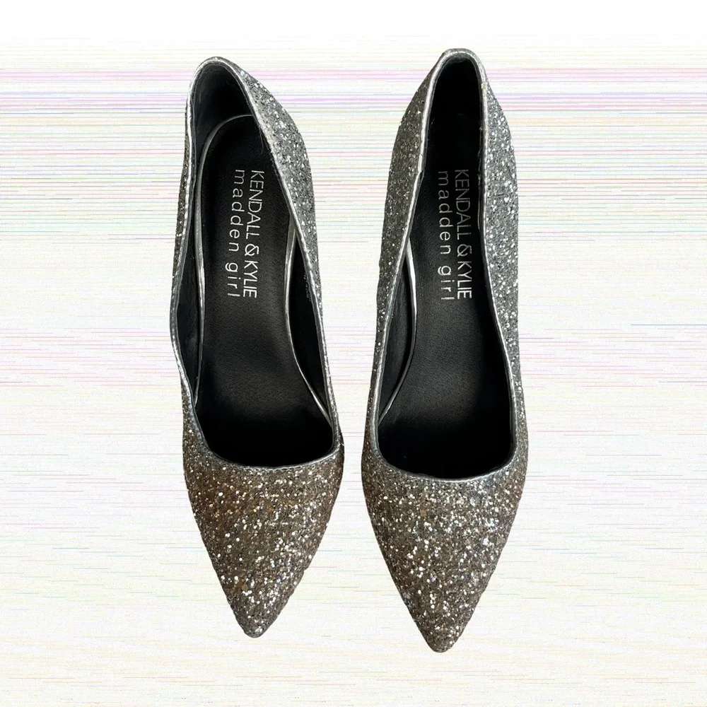 Kendall & Kylie Madden girl Silver Sparkle Glitter High Ombré Heels. siz…